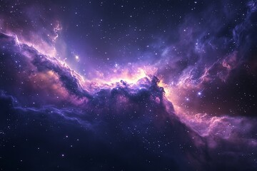 Wall Mural - Vibrant purple and orange nebula in deep space with scattered stars.