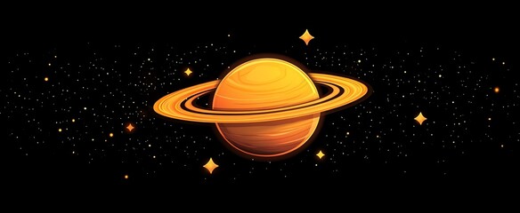 Wall Mural - Golden planet with rings in space.
