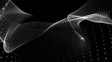 Poster - Futuristic White Dots And Lines Wave Flow Abstract Dynamic Digital Background. Beautiful Animation of Dynamic Motion Graphics. Technology Futuristic Digital Flow Seamless Looping.