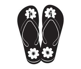 Silhouette flip flops vector illustration. Beach sandal silhouette with flower pattern.