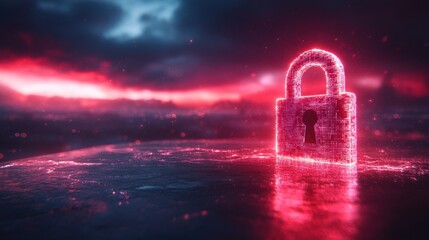 Digital Lock Concept with Neon Glow on Futuristic Background