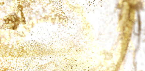 Poster - Gold Glitter Exploding on White Background