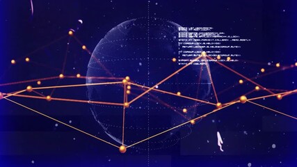 Poster - On loading digital globe emerging, rotating and forming nodes and lines for global data view