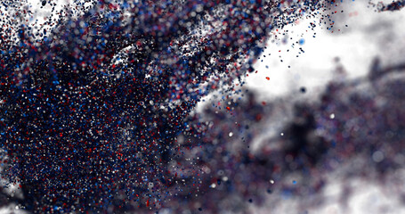 Fototapete - Dynamic explosion of red blue particles. Abstract background.