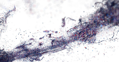 Fototapete - High-res digital art image of an abstract particle burst in blue, red, and white. Perfect for tech or design ba