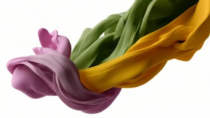 Poster - Colorful piece of fabric is twisted and curled up. The colors are pink, yellow, and green. Concept of playfulness and creativity