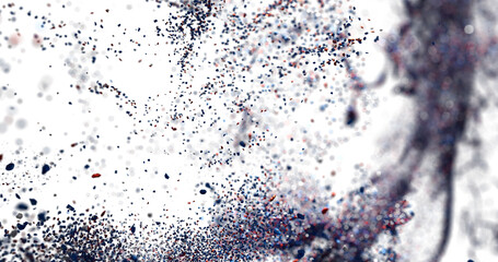 Fototapete - Glowing particles burst in blue, red, white. Perfect for energy, space, technology themes.