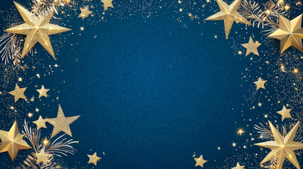Leinwandbilder - Festive display of golden stars and sparkles on a deep blue background perfect for holiday celebrations