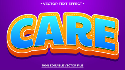 Poster - Care Editable text effect in cute cartoon text style