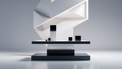 Poster - Geometric minimum stage for showcasing cube products.