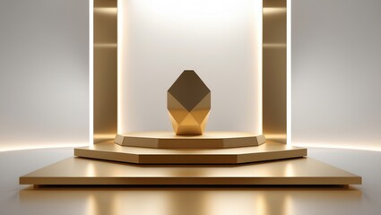 Poster - Abstract geometric stand mockup with a luxurious golden display