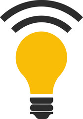 Aufkleber - Yellow light bulb with black wireless signal icon, . Vector illustration