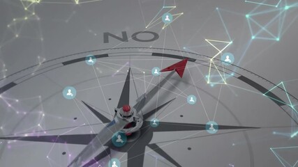 Poster - Animation starting compass then initiating pointer rotating icons hovering and pulsing toward YES