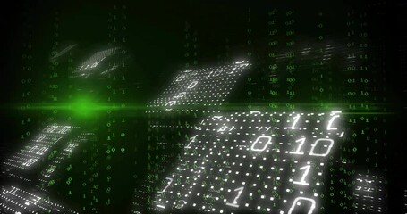 Poster - panel grids lighting by binary streams cascading and green flare scanning to visualize data flow