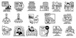© เด็กชาย นุ่มนิ่ม - debt crisis visual concept. Business and finance icons representing loans and debt management.