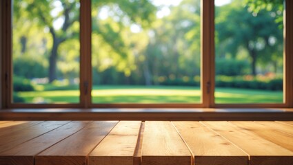 Poster - Window backdrop with wooden table