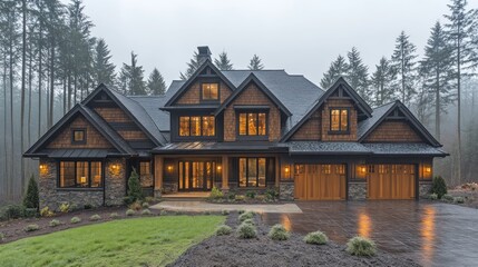 Poster - Luxury Mountain Home: A Majestic Residence Nestled in the Woods