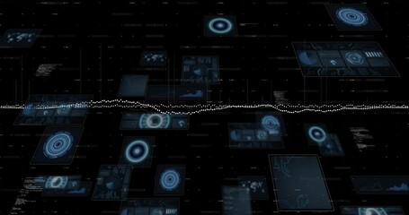 Poster - White dotted waveform appearing at center causing panels rising and floating visualizing data flow