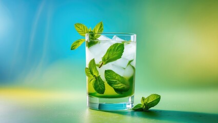 Poster - refreshing mojito cocktail served in a glass with a vibrant background