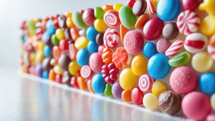 Poster - a white background showcasing a double border of assorted colorful candies