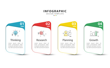 Fototapete - Business infographic template. 4 Step timeline journey. Process diagram, 4 options on white background, Infograph elements vector illustration.