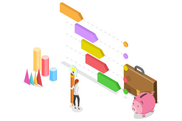 Wall Mural - 3d isometric flat illustration of workflow concept, timeline with work task flow