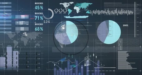 Poster - Dashboard starting on data update, animating charts, globe and timeline, visualizing market trends