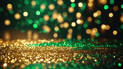 Poster - De-focused background of glittery vintage lights. Black and gold.