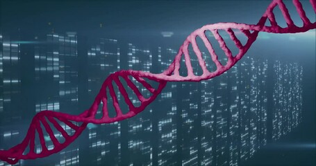 Poster - On start red-pink DNA helix rotating and crest shifting across glowing grid for loop visualization