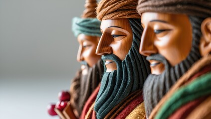Poster - wool and wood artisan figure representing a biblical magi on a white surface.
