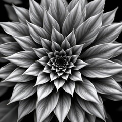 Poster - black and white high contrast image of a spiral arrangement of plant leaves