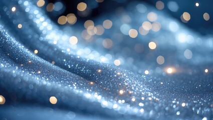 Poster - Bokeh effect featuring blue and silver glitter lights in an abstract background