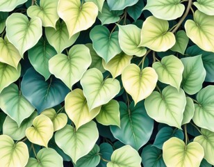Poster - watercolor painting of lush foliage with soft, overlapping leaves in pastel greens