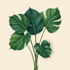 Poster - minimalist flat design of large green leaves on a light background