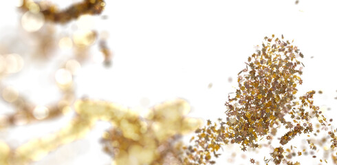 Fototapete - Abstract image of gold star confetti explosion on white background. Festive, celebratory design.