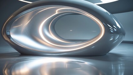 Poster - Chic metallic futuristic curvature complemented by a bright, reflective interior. The conceptual groundwork for future innovations.