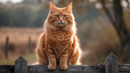 cat with orange fur perched on the fence