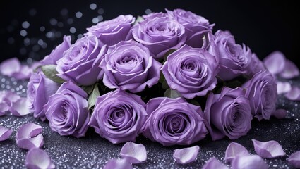 Poster - violet roses set against a black background