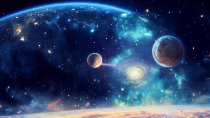 Wall Mural - alien world planet, deep space landscape with several moons