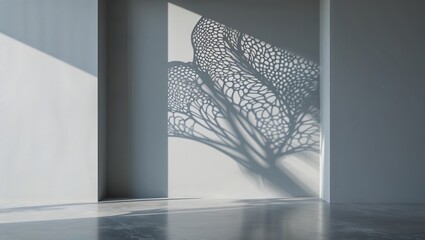 Poster - Intricate shadow patterns casting on a minimalist wall in a bright indoor space during daytime