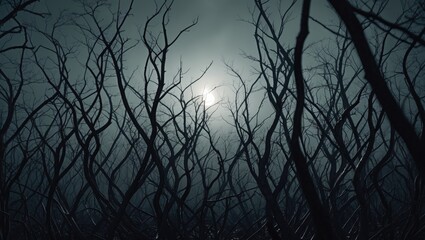 Poster - an often seen pattern of branches contrasted with the background of the low, dim, non-warming sun