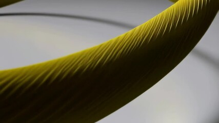 Poster - abstract 3d rendered yellow textured curved shape with ring shadow on gray surface, modern design co