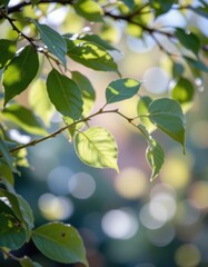 Poster - pastel toned soft focus scene with gentle, blurred green leaves and light filtering through