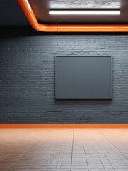 Poster - Urban Industrial Mockup Minimalist Safety Communication Design with Charcoal Brick Texture and High-Visibility Orange Accent - Contemporary Public Space Branding Solution