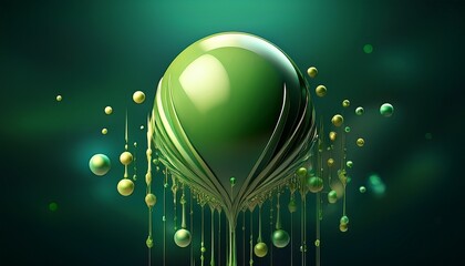 Poster - green 3d ball spreads into hanging drops illustration