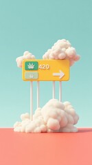 Aufkleber - Cannabis Culture Meets Digital Aesthetics Surreal 420 Highway Sign in Soft Pastel Minimalism - Legalization Landmark and Emerging Social Narrative