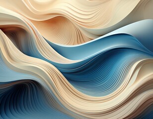 Fototapete - abstract 3d waves in soft blue and beige tones ideal for use as a background or backdrop generative ai