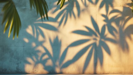 Wall Mural - translucent blurred shadow of natural leaves in sunlight.