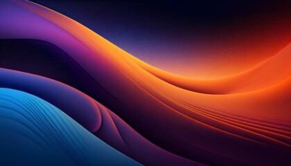 Fototapete - a purple orange and blue abstract grainy background smooth curves light black and orange emotive abstractions color field explorations free flowing and fluid lines reflective surfaces