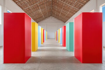 Leinwandbilder - Minimalist Color Block Architecture Immersive Geometric Interior Design Showcasing Bold Spatial Dynamics, Architectural Innovation, and Contemporary Aesthetic Perspectives